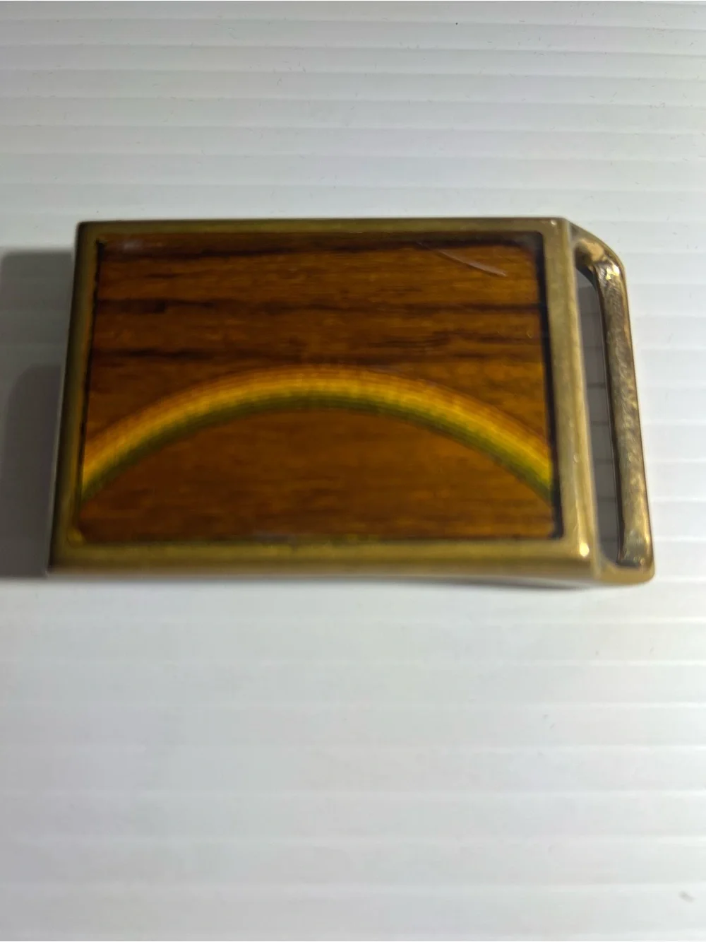 Vintage Tech-Ether Guild solid, brass wood inlay belt buckle